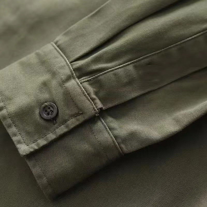 Voguable men’s fashion Shirt Men's New Ins Versatile Casual Shirt Japanese Pure Cotton Loose American Retro Army Green Shirt Jacket voguable