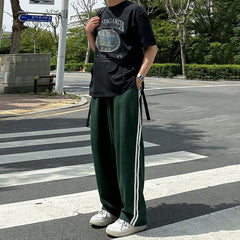 Voguable men outfits Myq Contrast Color Striped Casual Pants Men's Summer Cotton Sports Pants Korean Style Loose Draping Straight Sweatpants voguable