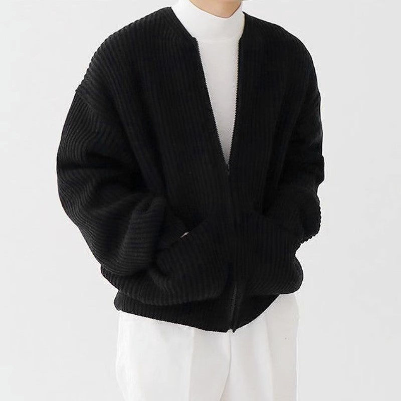 mens winter fashion Autumn and Winter New Fashion Trendy Ins Trendy Knitted Cardigan Men's Solid Color Sweater Loose Casual Lazy Style