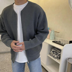 Voguable mens winter fashion Autumn and Winter New Fashion Trendy Ins Trendy Knitted Cardigan Men's Solid Color Sweater Loose Casual Lazy Style voguable