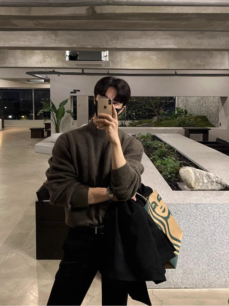 Voguable classy outfits men Men's Autumn and Winter Half Turtleneck Sweater Men's Korean-Style Trendy Solid Color Sweater Mid Collar Bottoming Shirt Warm Inner Wear voguable