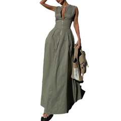 Voguable 2000s fashion New Fashion Ladies Fashion Casual Sleeveless Solid Color Waist Dress voguable