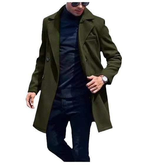 Voguable men’s fashion European Version New plus Size Woolen Overcoat Men's Casual Jacket Mid-Length Double Breasted voguable
