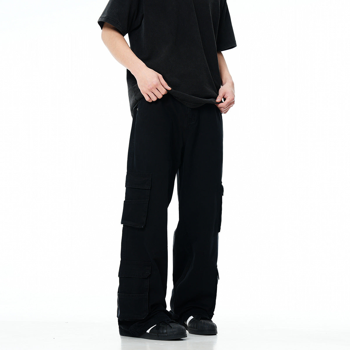 Voguable black men fashion urban 11kn American Overalls Men's and Women's Retro Multi-Pocket Loose Wide-Leg Cleanfit Casual Trousers voguable
