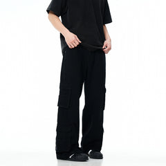 Voguable black men fashion urban 11kn American Overalls Men's and Women's Retro Multi-Pocket Loose Wide-Leg Cleanfit Casual Trousers voguable