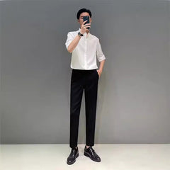 Voguable classy outfits men New Chinese Style Stand Collar Short-Sleeved Shirt Men's Summer New Niche Shirt Trendy Ice Silk Drape All-Match Top voguable