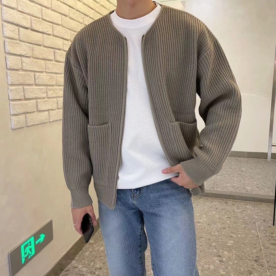 Voguable mens winter fashion Autumn and Winter New Fashion Trendy Ins Trendy Knitted Cardigan Men's Solid Color Sweater Loose Casual Lazy Style voguable