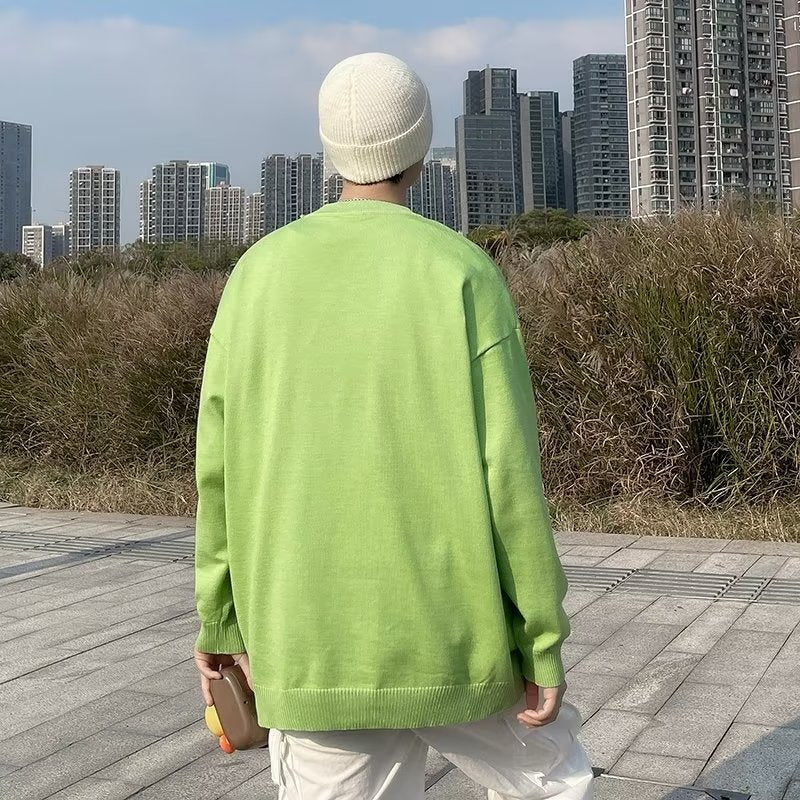 Voguable mens fashion Solid Color Knitted Bottoming Shirt Men's round Neck Men's Long-Sleeved Sweater Hong Kong Style Men's Fashionable Outerwear Spring and Autumn Sweater voguable