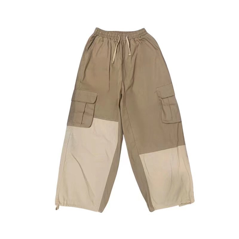 Voguable 90s streetwear Men's Stitching Overalls Spring and Autumn New Loose Korean Style Drawstring Casual Pants Youth Gas Straight Pants voguable