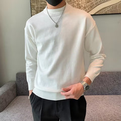 Voguable mens fashion Spring and Autumn New Pure Color Sweater Men's Fresh round Neck Basic Long Sleeve Youth Casual Drop Shoulder Bottoming Shirt voguable