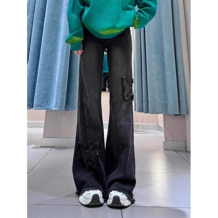 Voguable 2000s fashion American Retro Butterfly Embroidered Micro Flared Jeans for Women New Popular Design High Waist Mopping Pants voguable