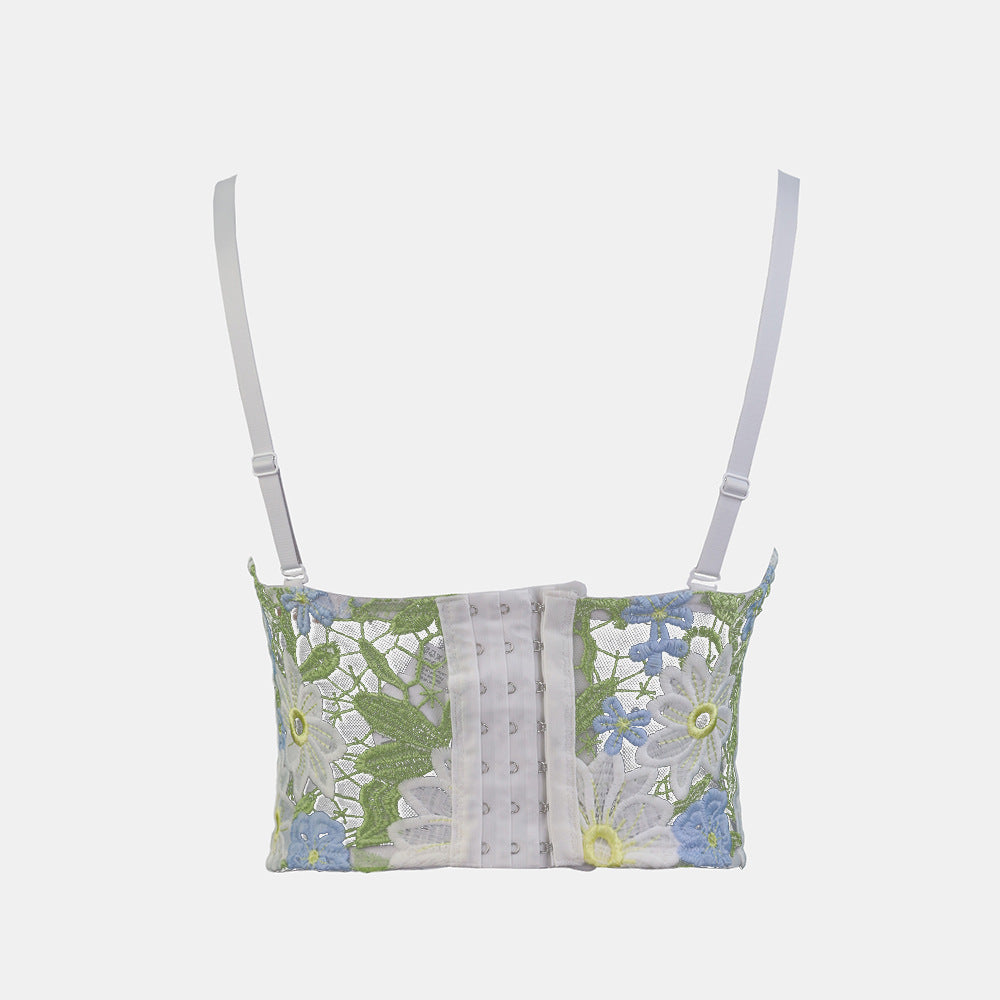 Hairpin flower mesh breathable summer outer wear fishbone bra with water-soluble lace underwear fresh shoulder vest suspenders