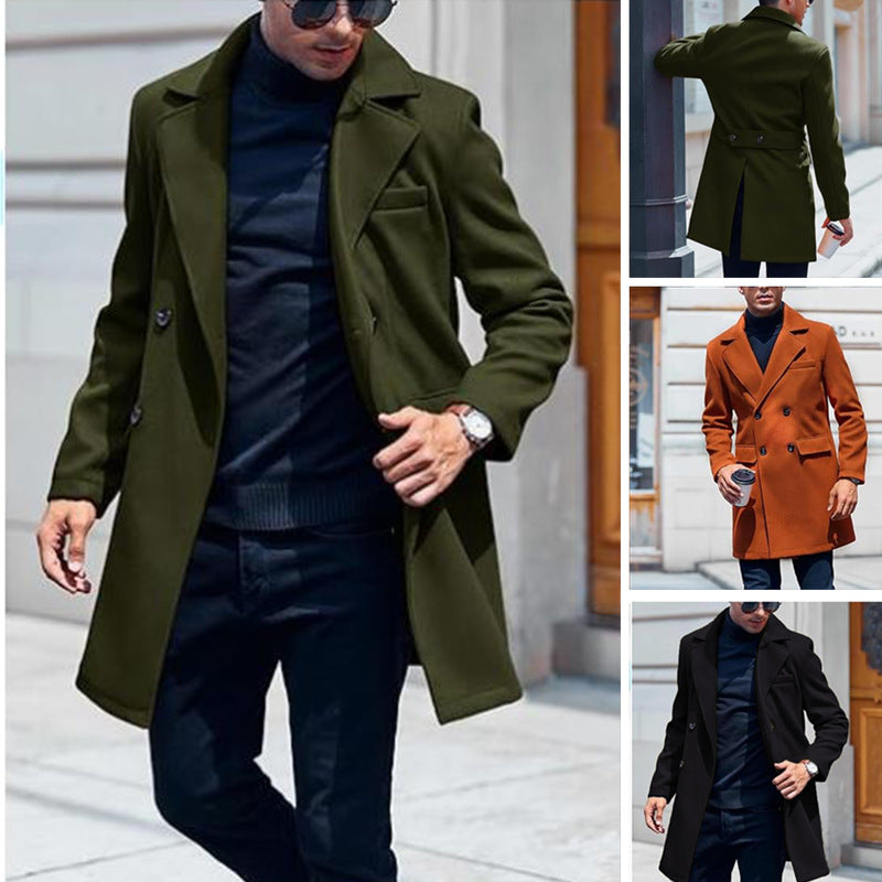 Voguable men’s fashion European Version New plus Size Woolen Overcoat Men's Casual Jacket Mid-Length Double Breasted voguable