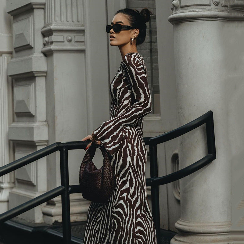 Voguable 2000s fashion Bohemian Summer New Printed Dress Women's Style Sexy Hot Girl Perspective round Neck Long Sleeve Dress voguable