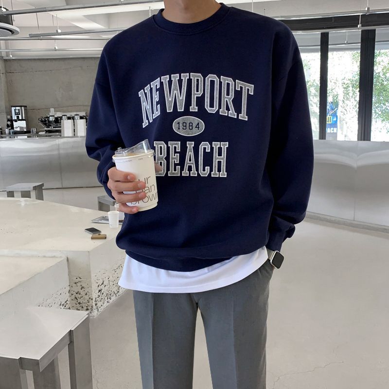 Voguable 90s fashion men Myq Letter Embroidered Sweater Men's Spring Korean Style Loose Trendy All-Match Cotton Pullover round Neck Long Sleeve Top voguable