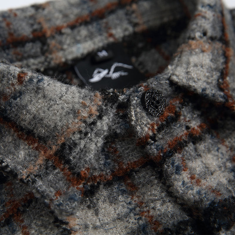 Voguable black men fashion urban Dress Vintage Autumn Japanese Retro Woolen Plaid Loose Long Sleeve Shirt Men's and Women's Neutral Style Coat Fashion voguable