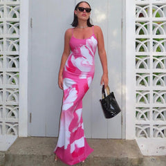 American women's clothing summer new foreign trade fashion sexy celebrity backless slit suspender dress female