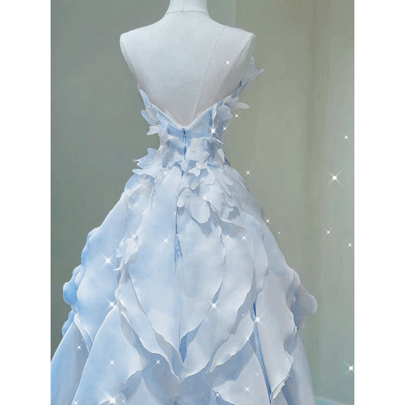 Voguable fruitful fashion dress to impress Blue Evening Dress Summer New Fairy Tube Top Trendy Banquet Host Graduation Adult Dress voguable