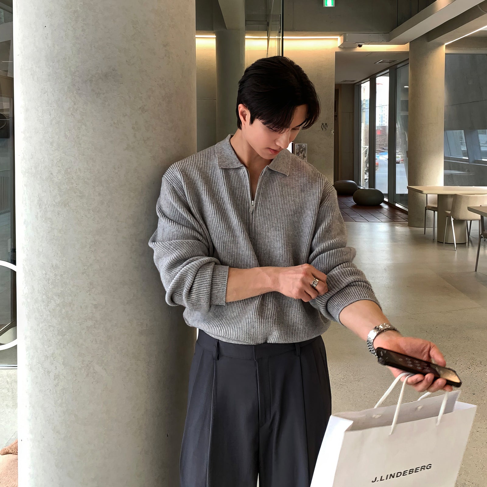 Voguable classy outfits men Korean Style High-Grade Cleanfit Half Zipper Lapel Polo Sweater Men's Early Autumn New Casual Knitted Top voguable