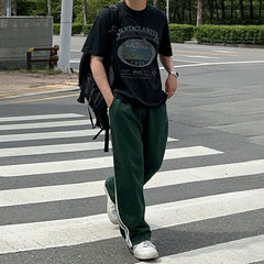 Voguable men outfits Myq Contrast Color Striped Casual Pants Men's Summer Cotton Sports Pants Korean Style Loose Draping Straight Sweatpants voguable