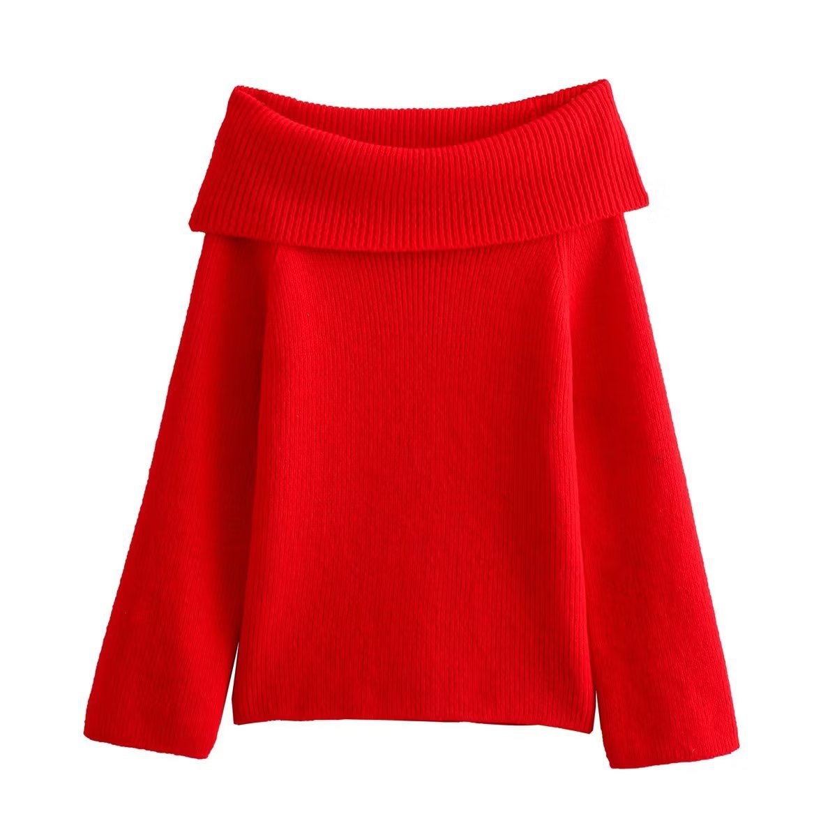 Voguable 2000s fashion Women's Winter Women's off-Shoulder Sexy Slim Solid Color Pullover B62839 voguable