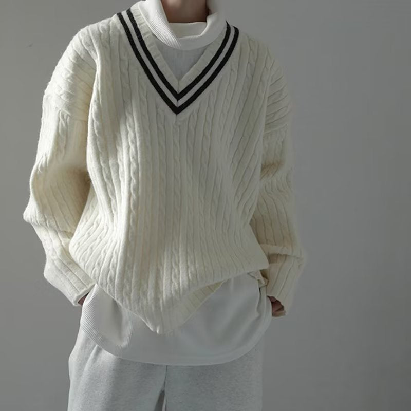 Voguable classy outfits men Preppy Style V-neck Sweater Men's Suit Ins Winter New Loose All-Match Sweater Niche Sweater voguable