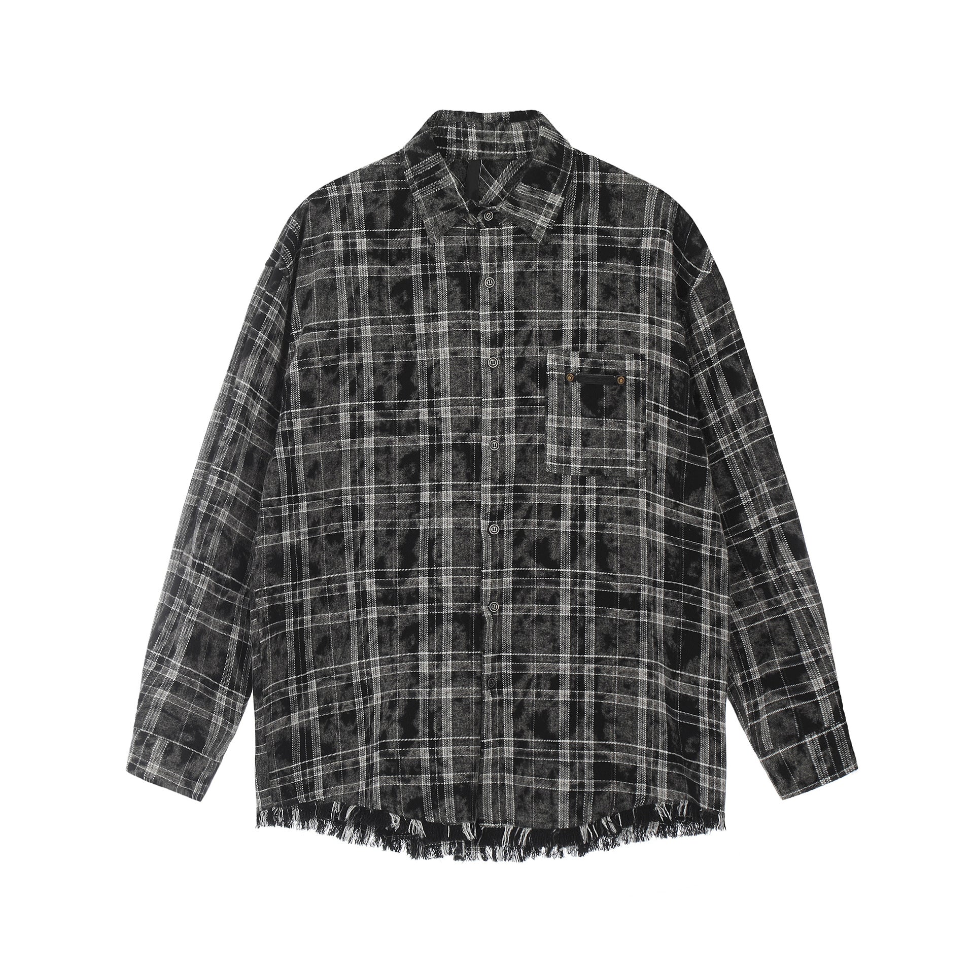 Voguable skater boy outfits American High Street Retro Niche Tie-Dyed Plaid Destroyed Frayed Shirt Shirt Men's Loose Autumn Long Sleeve Coat Fashion voguable