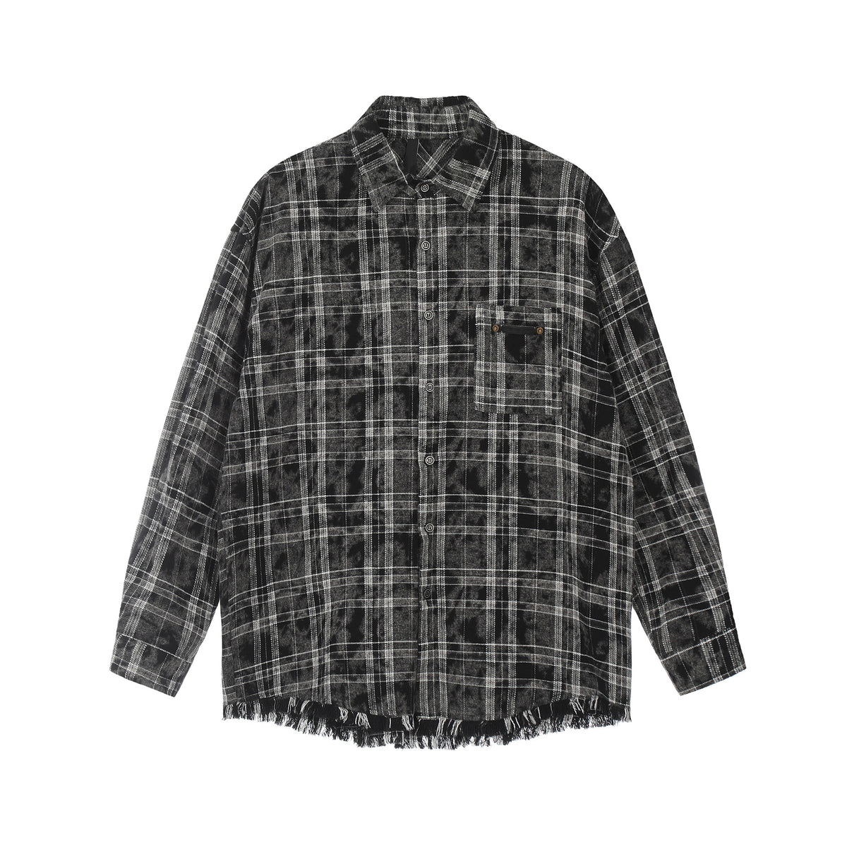 Voguable skater boy outfits American High Street Retro Niche Tie-Dyed Plaid Destroyed Frayed Shirt Shirt Men's Loose Autumn Long Sleeve Coat Fashion voguable