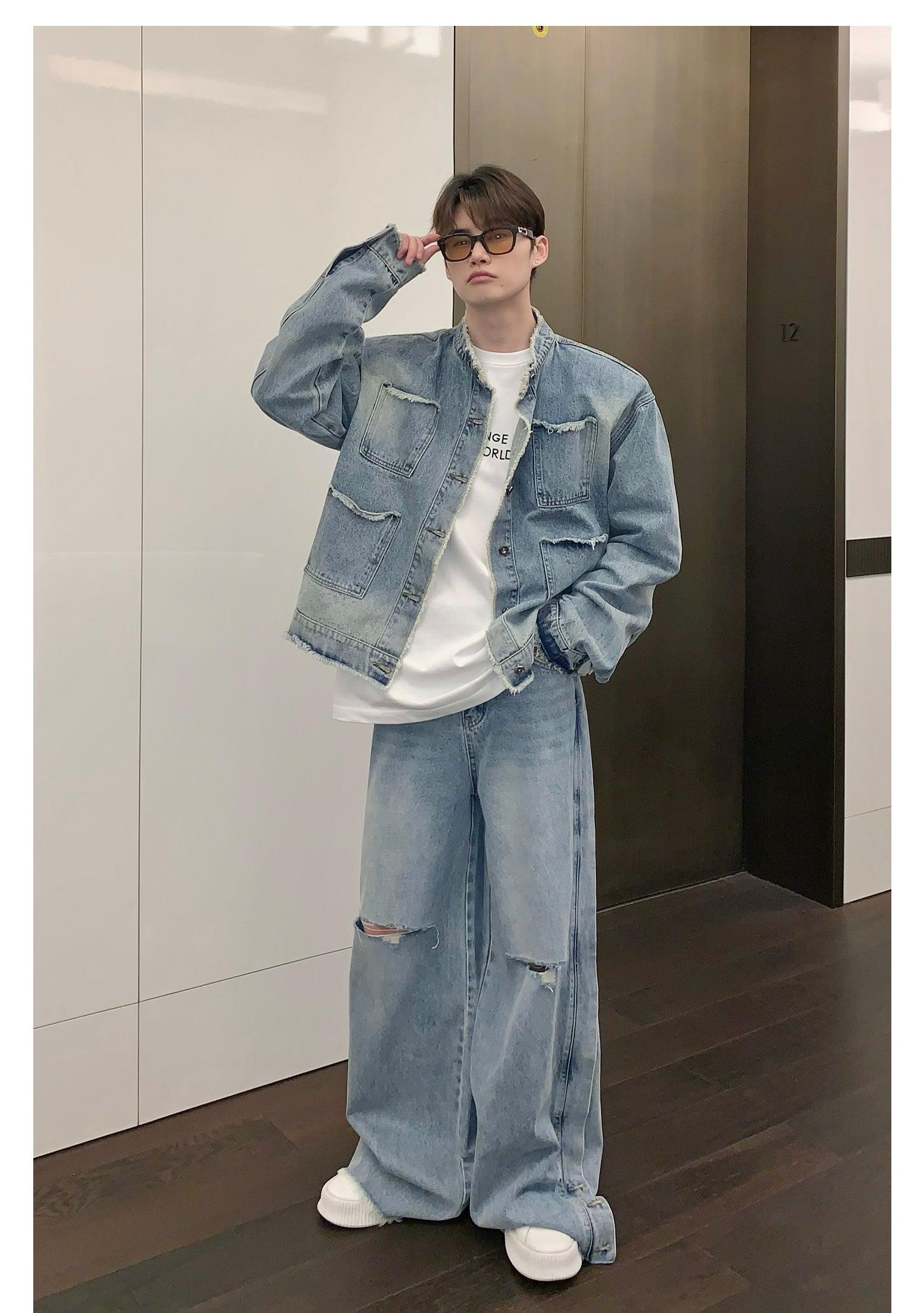 Retro Shoulder Pad Denim Suit mysite