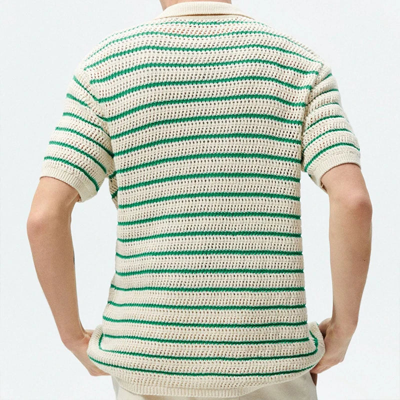 Men's Polo Shirt Light Luxury Knitted Clothing Popular Vintage Striped Short Sleeve Fashion Leisure Hollow Out Knitwear M-3XL voguable