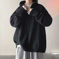 Voguable Men Pullover Hoodie Korean Style Classic Solid Color Casual Hoodies Oversized Loose Hooded Knitwear Men Knitted Pullovers voguable