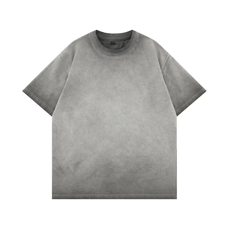 Mens Gradient Washed Loose Crew Neck Tee Streetwear Vintage Distressed Oversized Tshirt man Casual Fashion Trendy Basic Top 2025 voguable