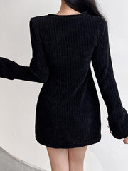 Black Velvet V-Neck Evening Party Short Dress mysite