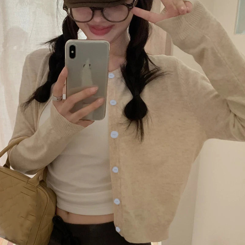 Red Cardigan Knit Early Autumn Women Clothes New Outdoor Crop Sweater Outerwear Long Sleeve Top Bottoming Shirt voguable
