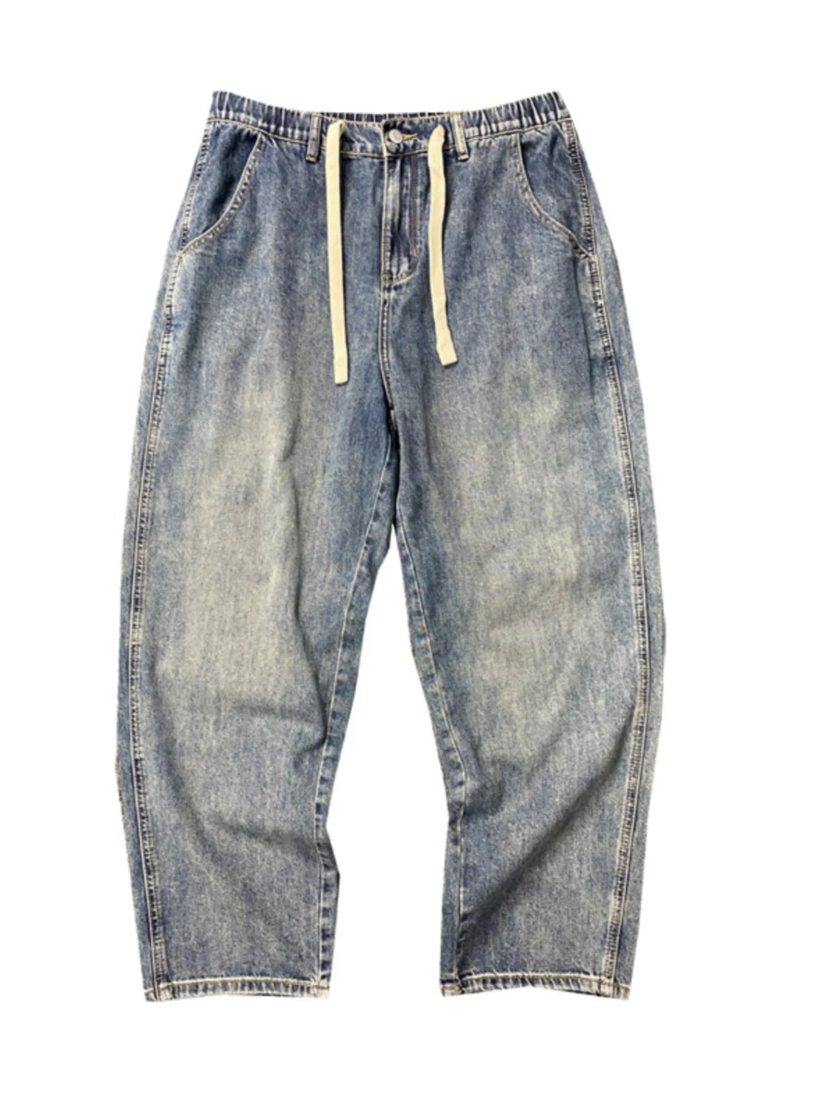 Voguable  American Style Casual Faded Wide Leg Jeans Men's Loose Fit plus Size Straight Cut Denim Pants Fashion Urban Wear Spring Autumn voguable