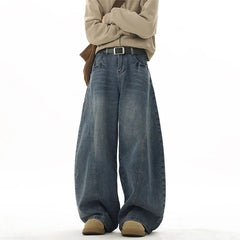Wide Leg Jeans Men Denim Dark Blue Floor Sweeping Baggy Trousers Street Dance Hip Hop Unisex Urban Fashion Urban Streetwear voguable