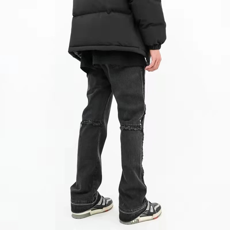 Harajuku Ripped Washed Streetwear Mens and Womens Jeans Pants Straight Distressed Hip Hop Casual Flare Denim Trousers