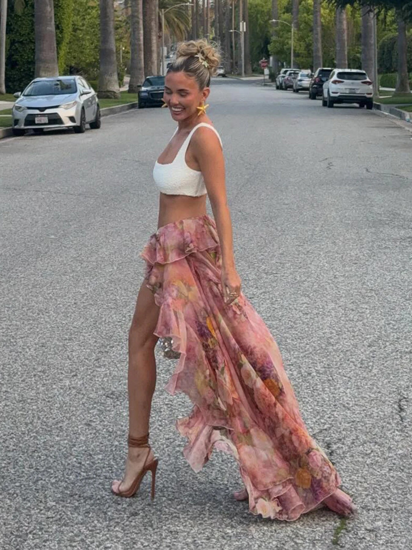 Voguable Vacation Floral Printed Ruffle Half Bodycon Skirt Low Waist Y2K Aesthetics Lace Skirt Harajuku Grunge Fairycore Clothes voguable