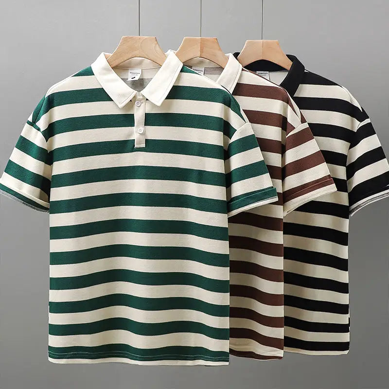 Voguable  Striped Short Sleeve POLO Shirt Men's Summer Polo T-shirt Casual Half Sleeve Top Korean Men's Clothing voguable