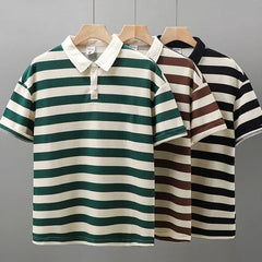 Voguable  Striped Short Sleeve POLO Shirt Men's Summer Polo T-shirt Casual Half Sleeve Top Korean Men's Clothing voguable