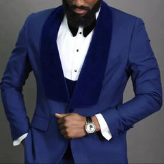 Voguable  New Design Formal Groom Tuxedo Suits For Men Velvet Shawl Lapel Slim Fit Formal Wedding Male Suit 3 Piece Set(Jacket+Vest+Pants) voguable