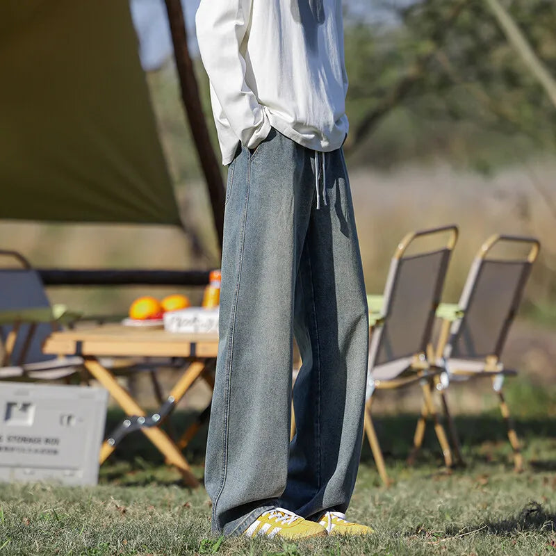 Men Classic Jeans Spring Loose Wide Leg Floor Length Elastic Waist Plus Size8XL Trendy Oversized Comfort Casual Fashion Hot sale voguable