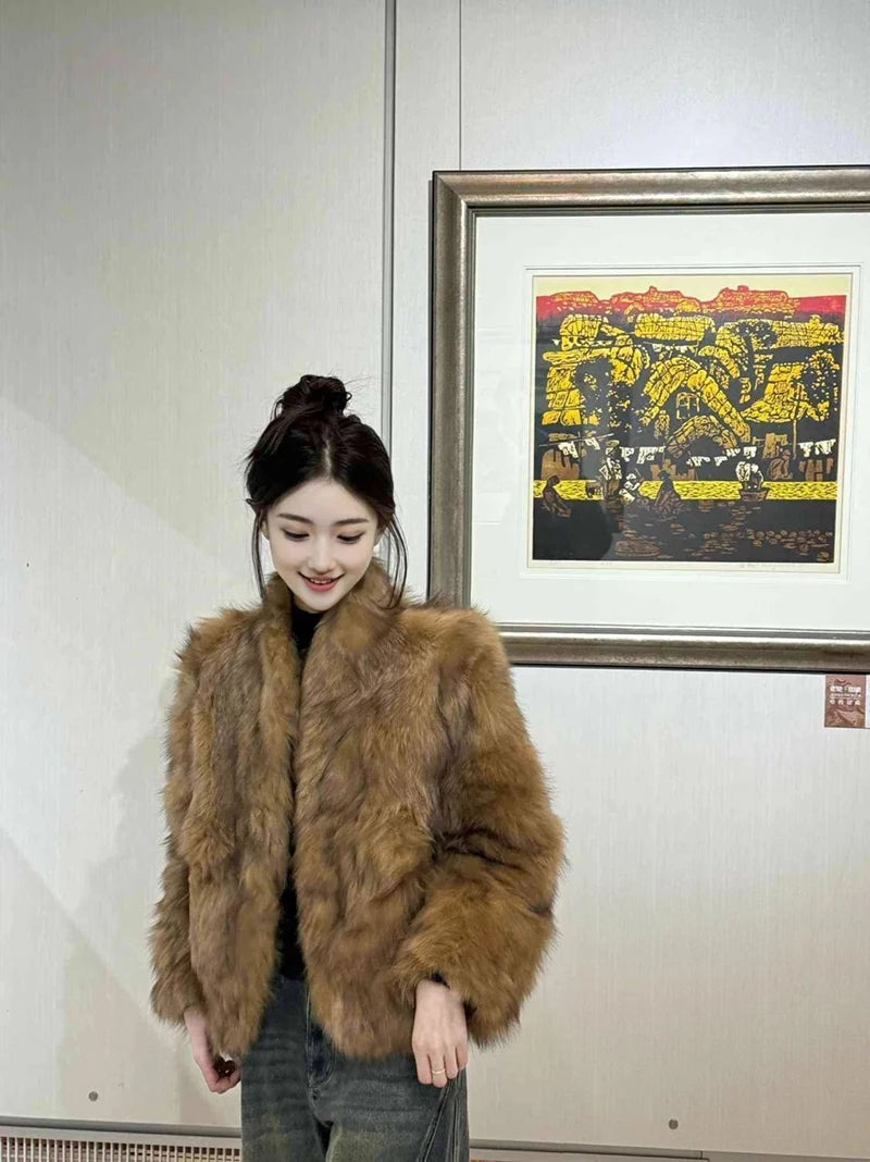 Elegant Vintage Faux Fur Coat Women Slim Long Sleeve Winter Faux Fox Jacket Korean Casual Open Stitch Retro Soft Warm Outwear voguable