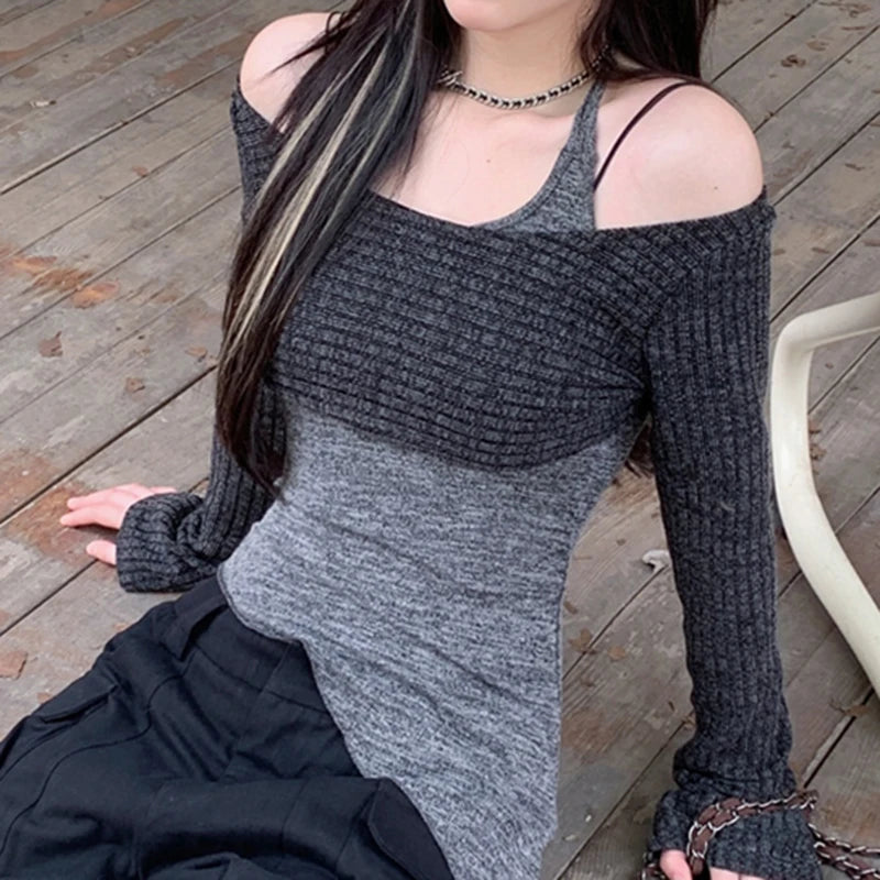 Voguable  Women Solid Color Tank Tops Tie-Up Halter Neck Sleeveless Backless Vests with Long Sleeve Crop Tops Knit Smock Cover-Ups voguable