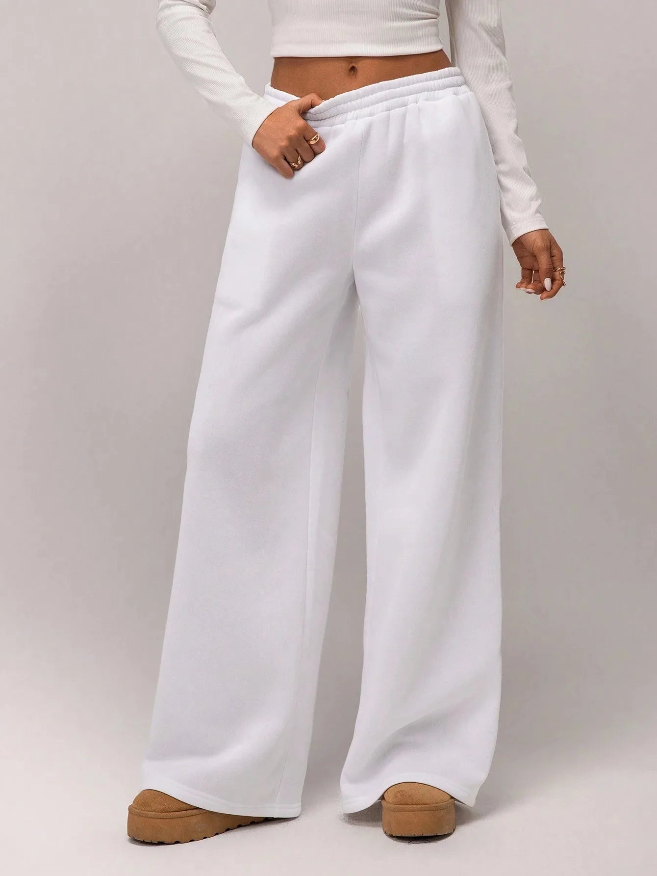 Voguable  High Waisted Drawstring Solid Color Loose Fit Women's Wide Leg Pant Autumn and Winter New Simple Straight Leg Pants Fashion voguable