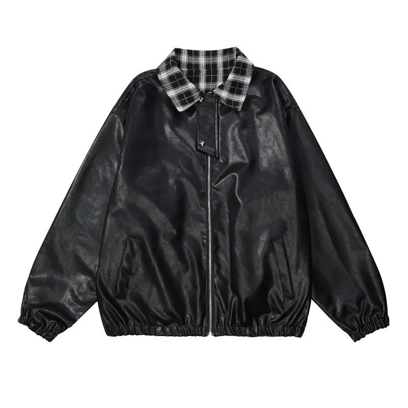American Style Fashion High Street Coats Wear on Both Sides Plaid Women Spring Autumn Moto Biker Panelled Varsity Jackets voguable