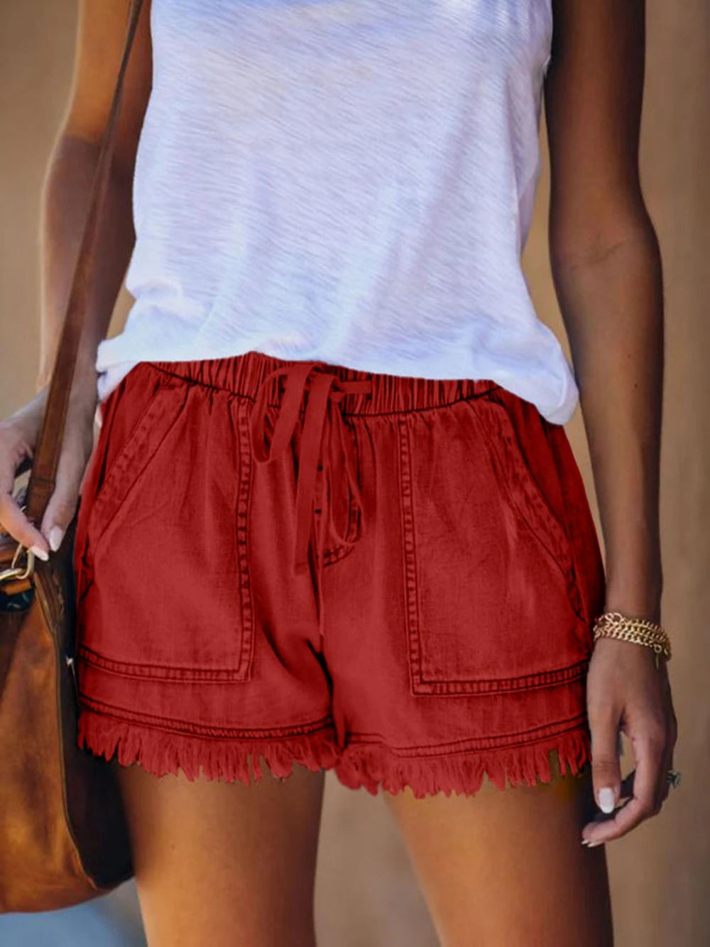 Voguable  Women’s Denim Shorts Drawstring Elastic Waist Frayed Hem Short Pants Summer Casual Vintage Hottie Girls Loose Jeans with Pockets voguable