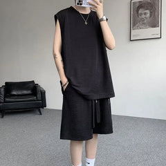 Voguable  Men's Solid Color 2-Piece Set Sleeveless T-Shirt And Shorts Loose Fit Summer Casual Comfortable Cotton Lounge Wear M-XXXXXL voguable