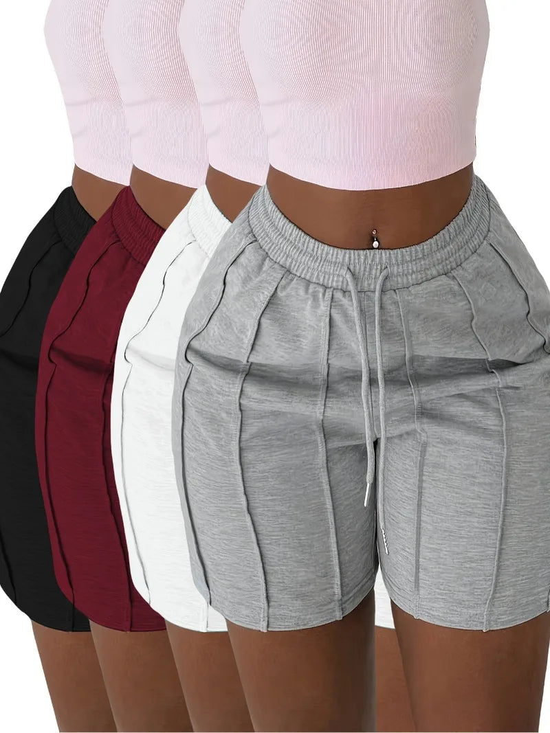 Voguable  Women High Waisted Grey Shorts Summer Casual Drawstring Elastic Waist Slim Fit Biker Shorts with Vertical Seam Lounge Wear voguable