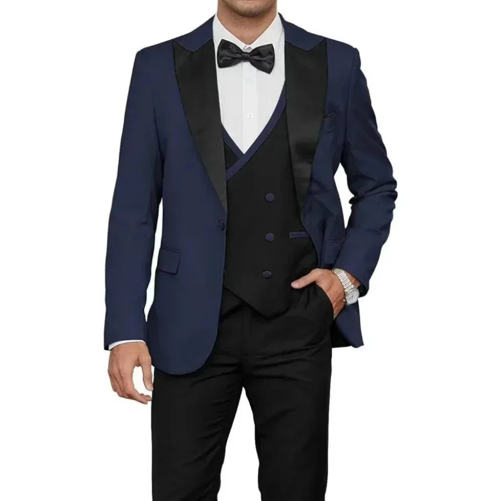 Voguable  New Solid Suits for Men Slim Fit Groom Wedding Suits Tuxedo Best Man Blazer Vest Pants 3 Pieces Fashion Marriage Costume voguable
